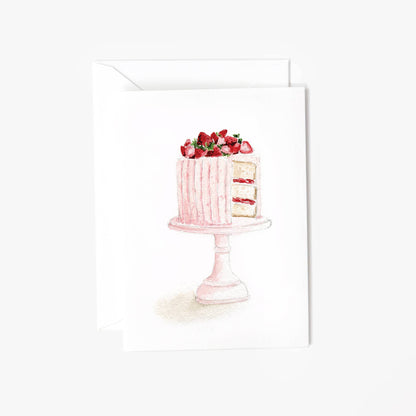 Pink Cake Mini Notecard featuring a pink frosted strawberry cake watercolor. Available in mini size.