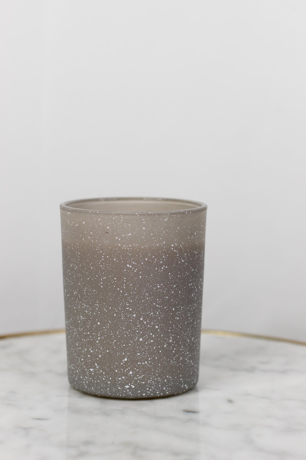 Sweet Grace Collection #045 soy-blend candle in frosted gray speckled glass. Available in 8oz and 13oz sizes.