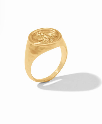 Gold Bee Signet Ring with raised bee on oval face. Available in sizes 6, 7, 8.
