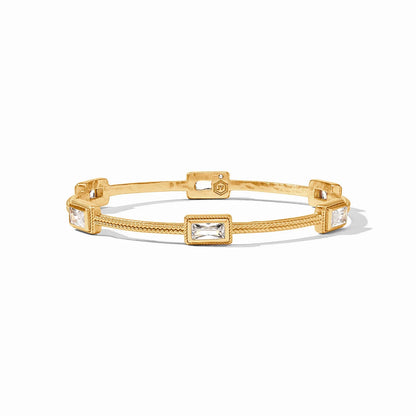The Baguette Bangle by Julie Vos: 24K gold plate, rectangular CZ gems. Available in small, medium, large sizes.