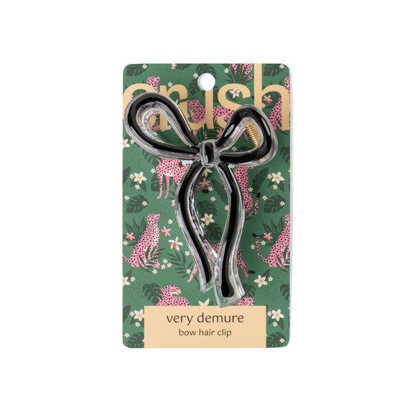 Black "very demure bow hair clip" from The Crush. Sizes available. Simple, effortless styling.