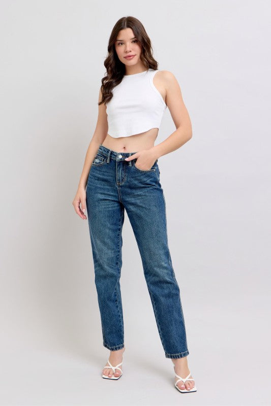 Judy Blue Rigid HW Straight Non-Destroy Jeans. Available in sizes 24-32.