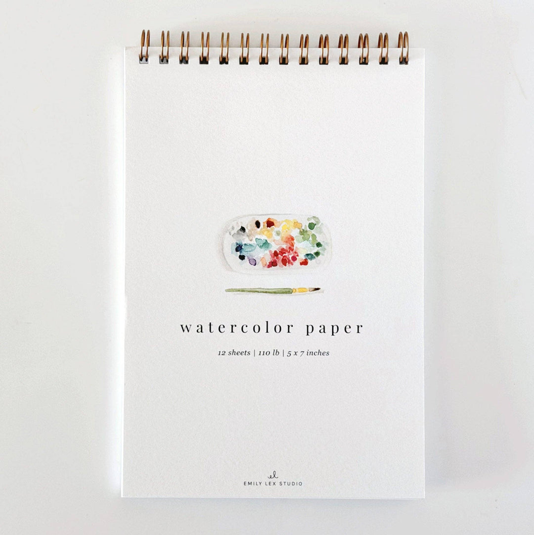 5 x 7 inch spiral watercolor paper pad with 12 sheets of 110 lb cold press paper.