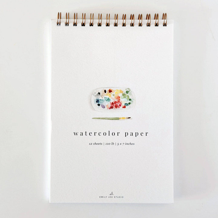 5 x 7 inch spiral watercolor paper pad with 12 sheets of 110 lb cold press paper.