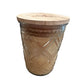 Timeless 12oz jar candle with crisscross glass, light brown Pumpkin Caramel Drizzle wax, and round wooden lid.