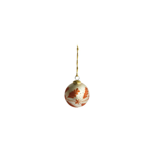 Etched Recycled Coral and Silver Mercury Glass Ornament