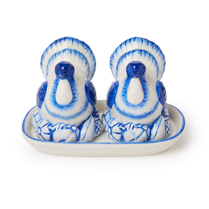 Blue and white handpainted turkey salt and pepper shakers, available in standard size.