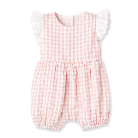 Baby Pink Gingham Cotton Summer Romper