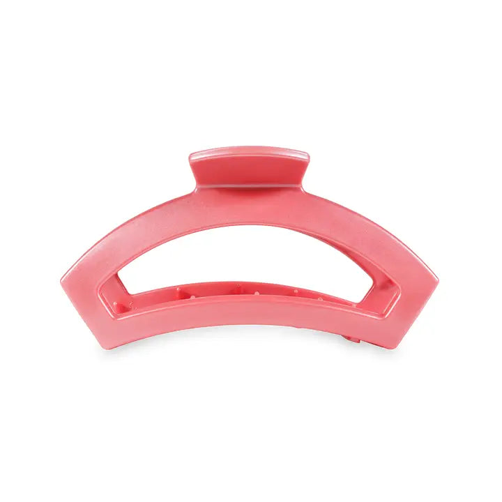 Large pink TELETIES Open Claw Hair Clip with curved design and wide handle. Available in multiple sizes.