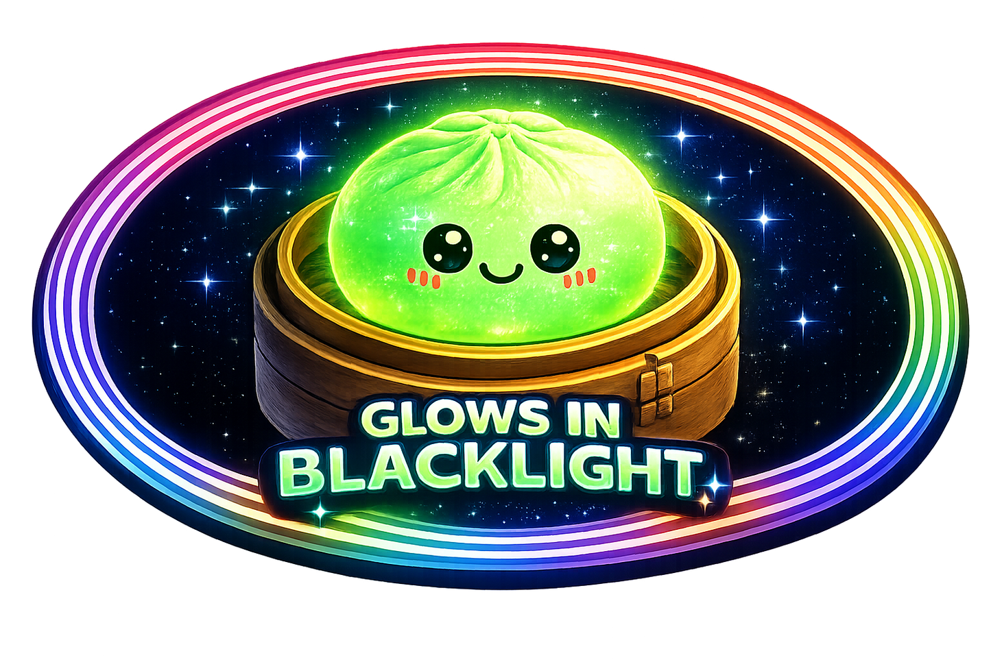Vibrant green Fun Doh Color Changing Dumpling Squishy Toy with an adorable face, glows under blacklight. Available in 12-count wholesale displays. Sizes: not specified.