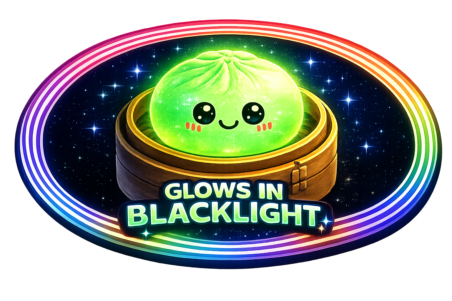 Vibrant green Fun Doh Color Changing Dumpling Squishy Toy with an adorable face, glows under blacklight. Available in 12-count wholesale displays. Sizes: not specified.