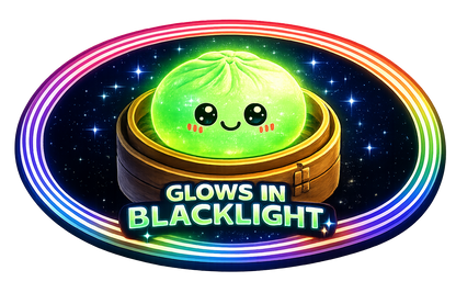 Vibrant green Fun Doh Color Changing Dumpling Squishy Toy with an adorable face, glows under blacklight. Available in 12-count wholesale displays. Sizes: not specified.