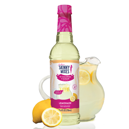 Sugar Free Lemonade Syrup Concentrate bottle with "10 calories, 0 sugar" on label; available in multiple sizes.