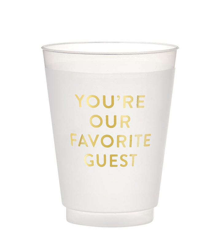 The Frosted Cups feature a reusable design with elegant gold text that reads "YOU&