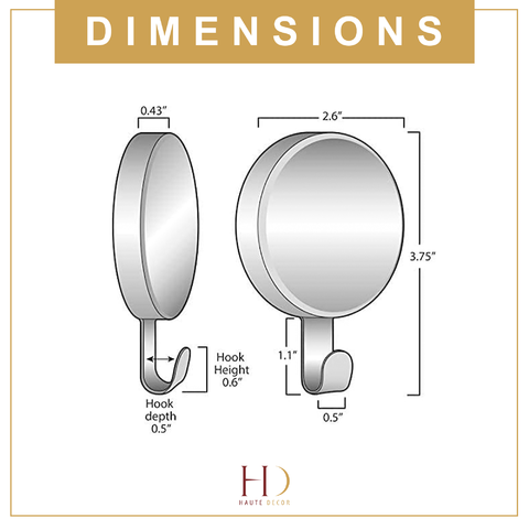 Technical diagram of green Attract® Magnetic Hanger, 2 Pack: 2.6-inch diameter, 3.75-inch height, 1.1-inch hook height, 0.5-inch hook depth.