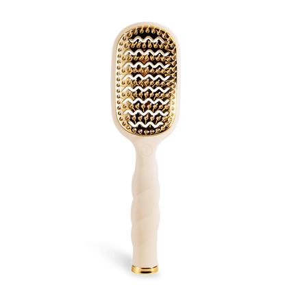 Beige Teleties Hair Brush with twisted handle, gold anti-static bristles, rectangular head. Available in small and large sizes.