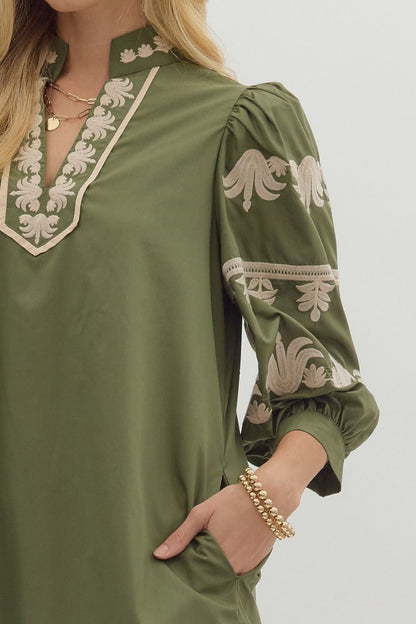 Ollie Embroidered Green Dress