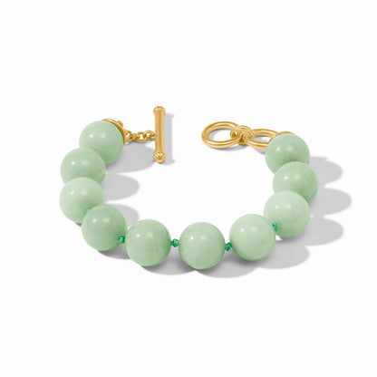 Light green jade bead jewelry with a gold toggle clasp, 24K gold-plated. Available in multiple sizes.