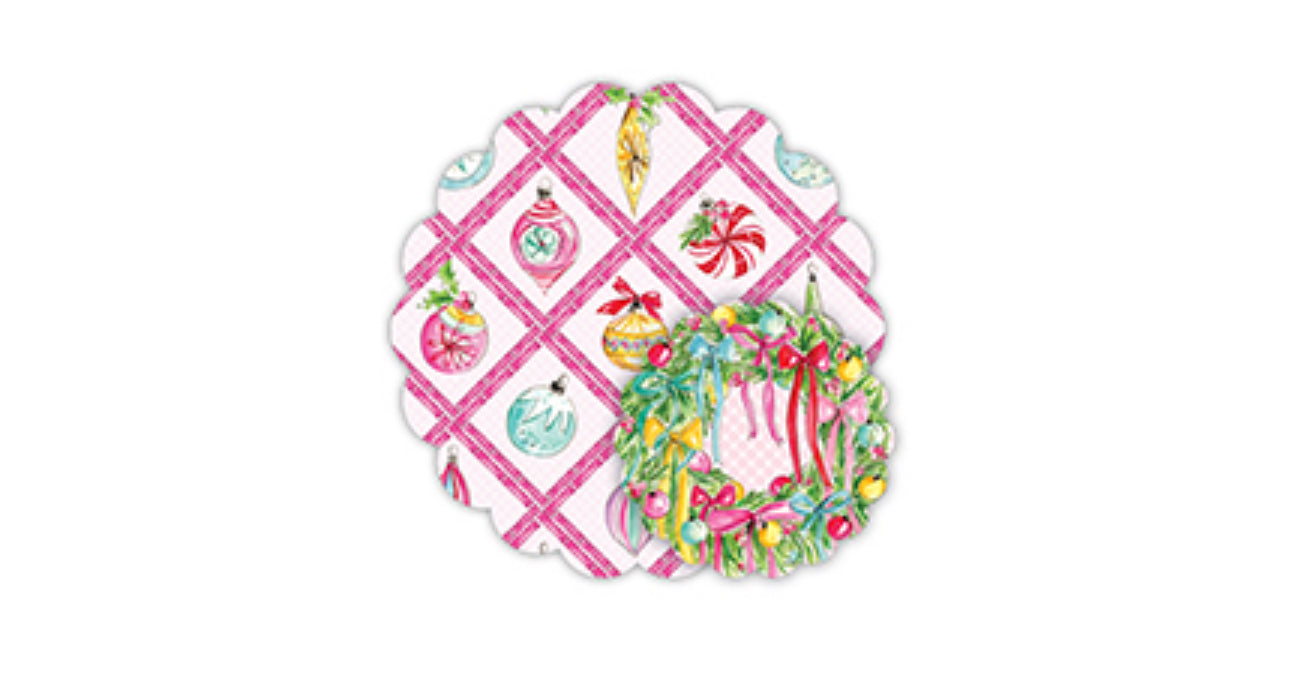 Doily Set Handpainted Ornaments in Pink Interlocking Bamboo