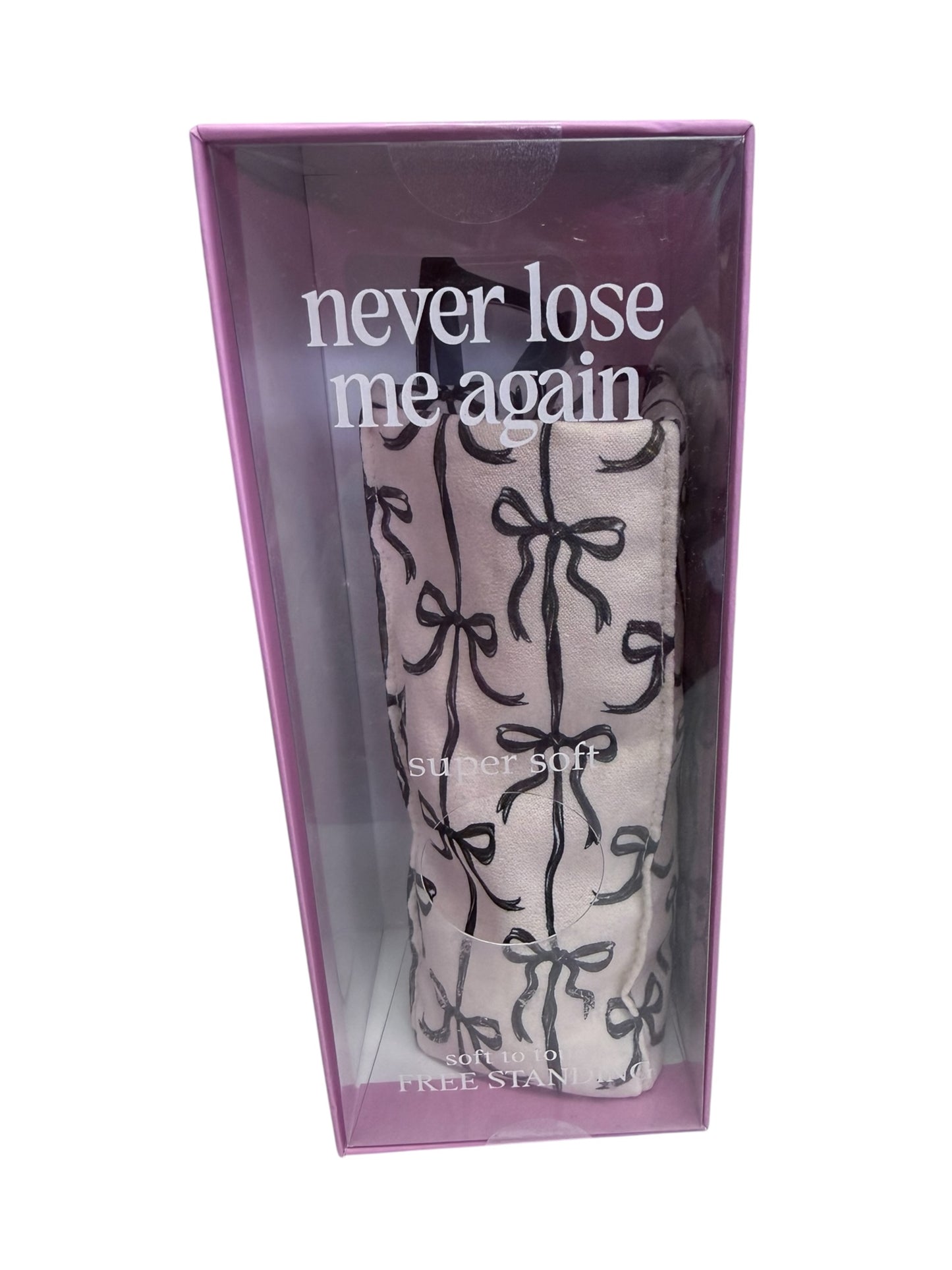 Free Standing Glasses Holder, pink/black box, black ribbon towel. Sizes: small, medium, large. For organizing eyewear.