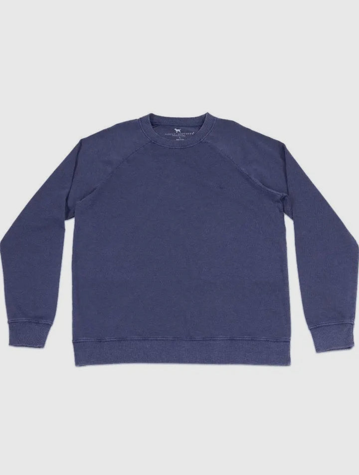 Men’s Washed Navy Crewneck, relaxed fit, plain long sleeves, classic silhouette. Available in sizes S-XXL.