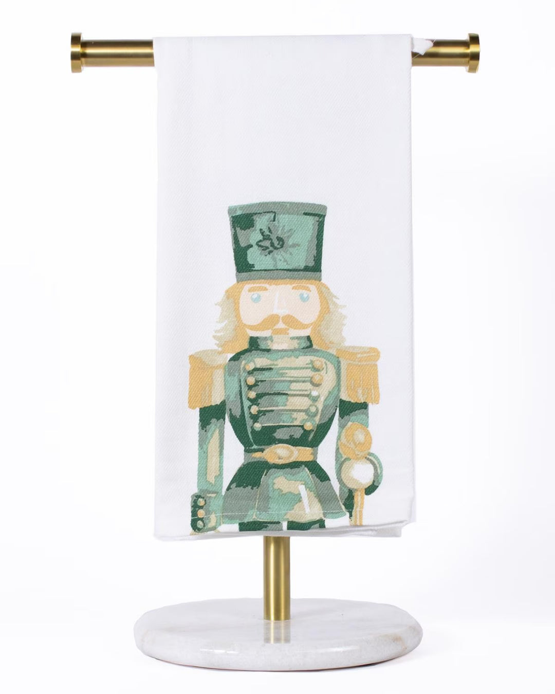 Watercolor nutcracker hand towel, white.