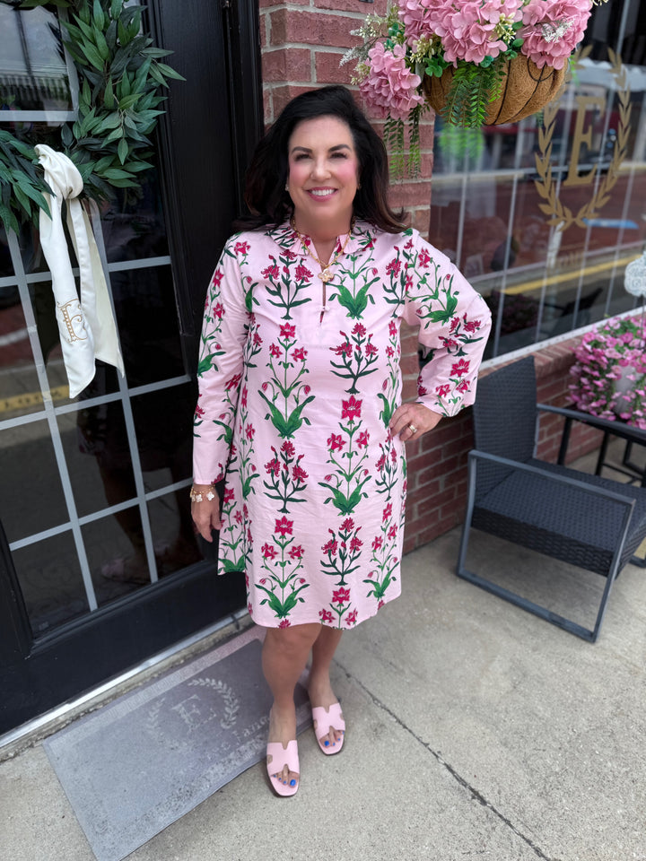 Rose D’ Iris Eloise Mini Caftan in vibrant print; available in sizes XS–XL.