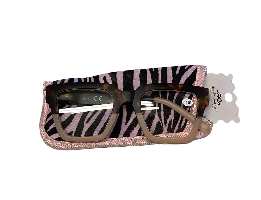 Wildside Vision Readers in tortoiseshell and tan, +1.50 magnification.