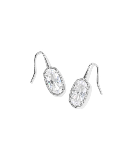 Lee Luxe Earrings: oval cubic zirconia in rhodium-plated brass with curved hooks for pierced ears. Sizes available: S, M, L.
