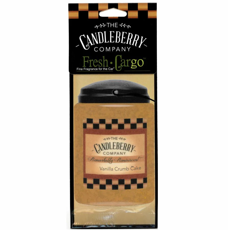 Candleberry Company Car Freshener with black lid, checkered accents; eliminates odors. Available in multiple sizes.