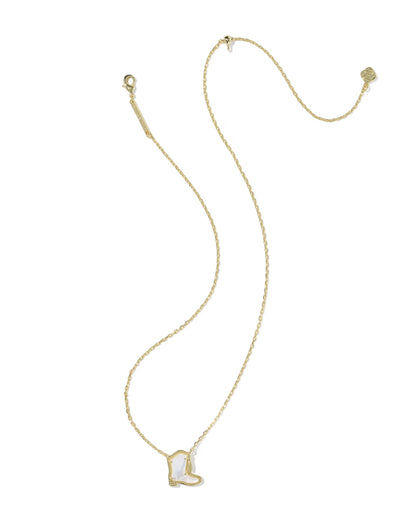 Drill Team Boot Necklace by Kendra Scott: gold necklace with thin chain and white inlay cowboy boot pendant. Available in one size.