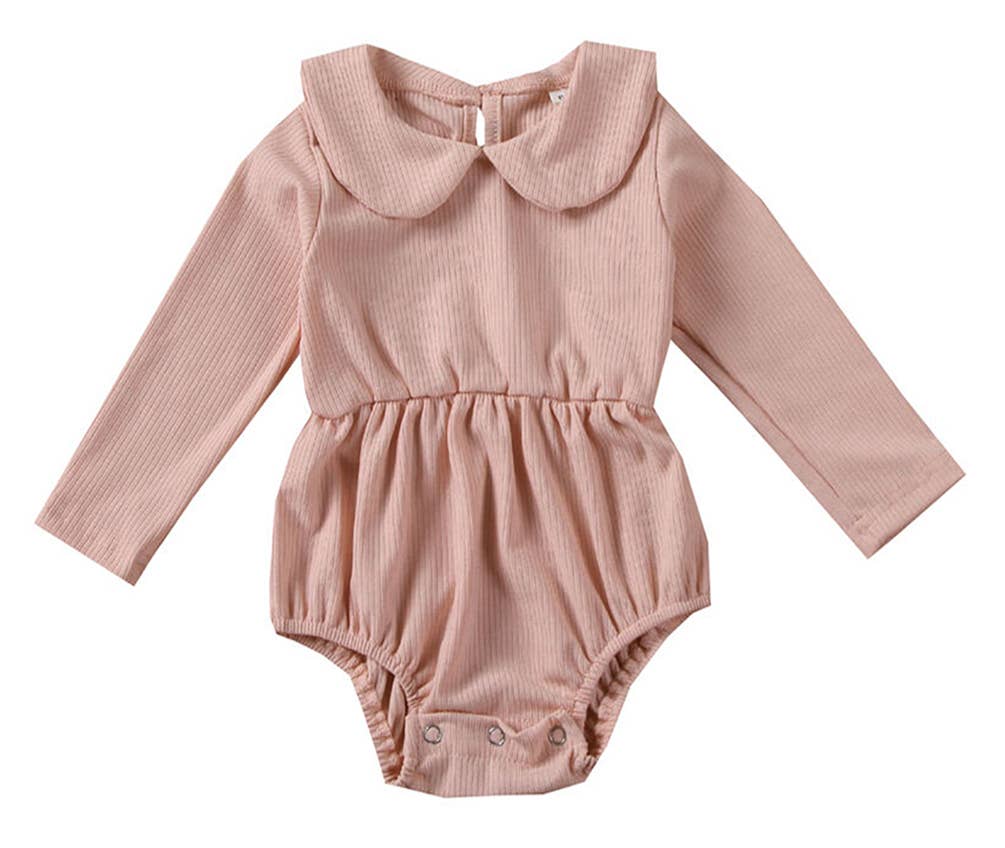 Ribbed Collar Baby Dressy Romper: Pink