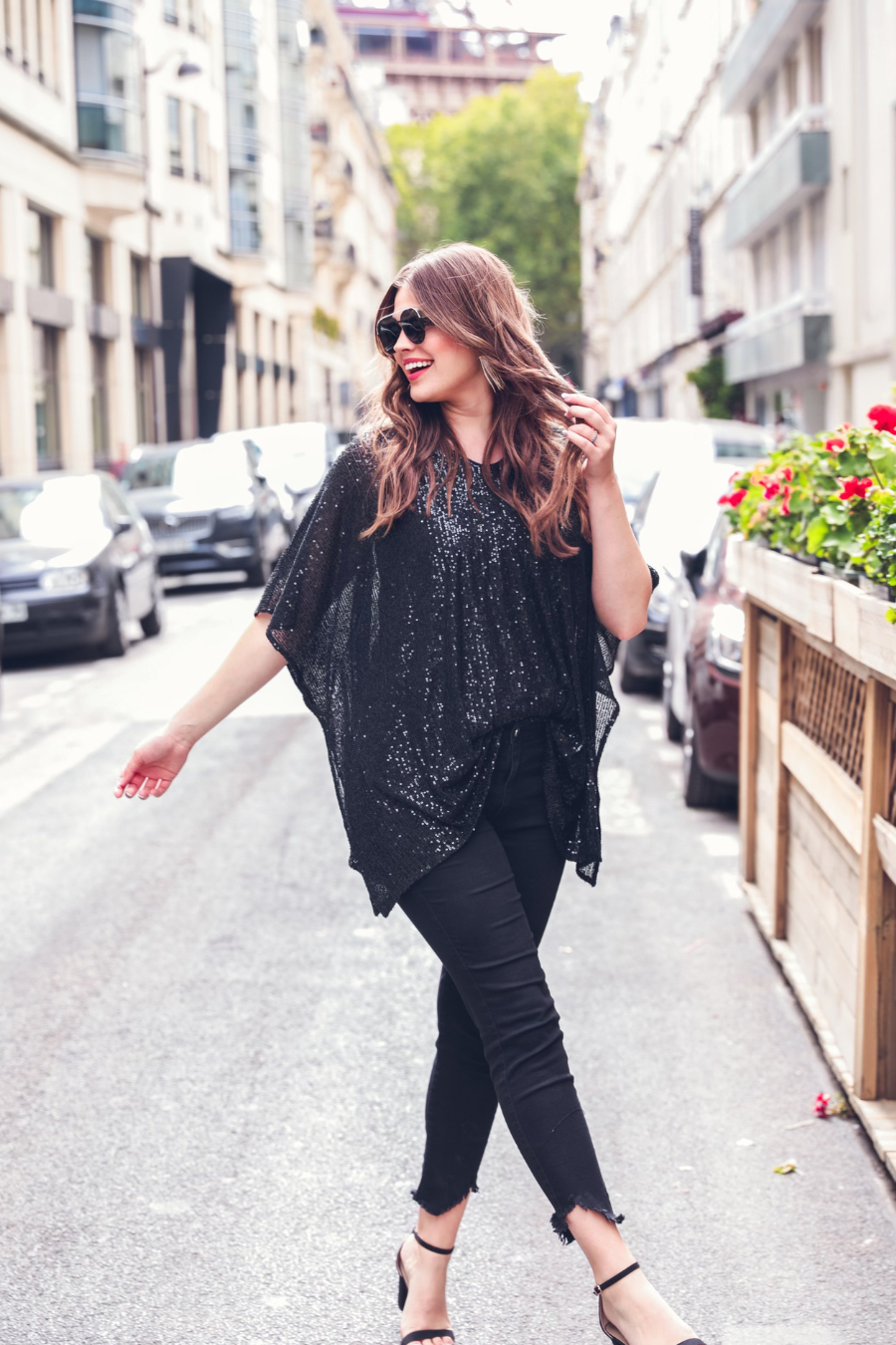 Celebrity Status Sequin Top in hot pink with v-neck and sparkling sequins. Available in sizes XS-XL.