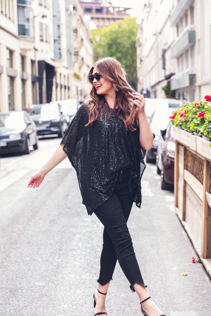 Celebrity Status Sequin Top in hot pink with v-neck and sparkling sequins. Available in sizes XS-XL.