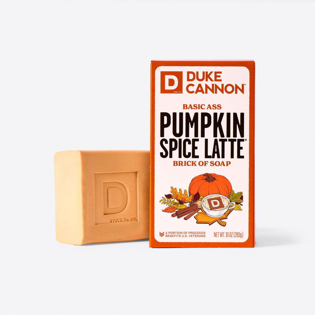 Rectangular Basic Ass Pumpkin Spice Latte soap bar; available in 4oz and 6oz sizes.