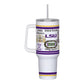 White 40oz LSU Tumbler with handle, straw, double-wall insulation, and bold LSU graphics.