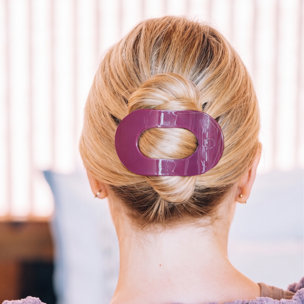 Mulberry Large Flat Round Hair Clip secures hair in a twist; available in multiple sizes.