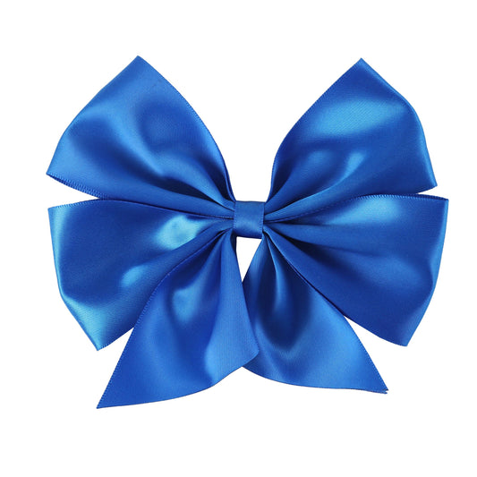 This is a Royal Blue Satin Bow Hair Clip featuring a classic double-looped design. The vibrant finish makes it the perfect accessory for any outfit. It's displayed on its own without any other items for distraction. Available in one standard size.