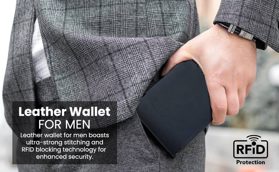 Genuine Leather Wallet for Men with Flap out ID Window: Dark Brown