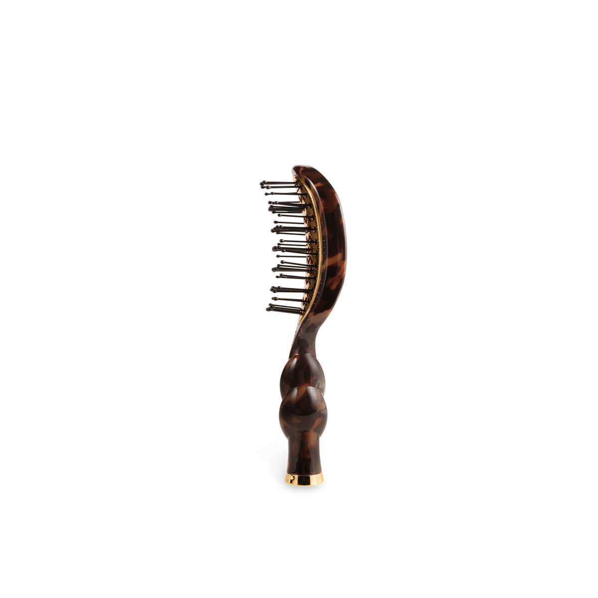 The Mini Vented Brush | Tortoise has a curved handle, metal bristles, and is available in mini size.