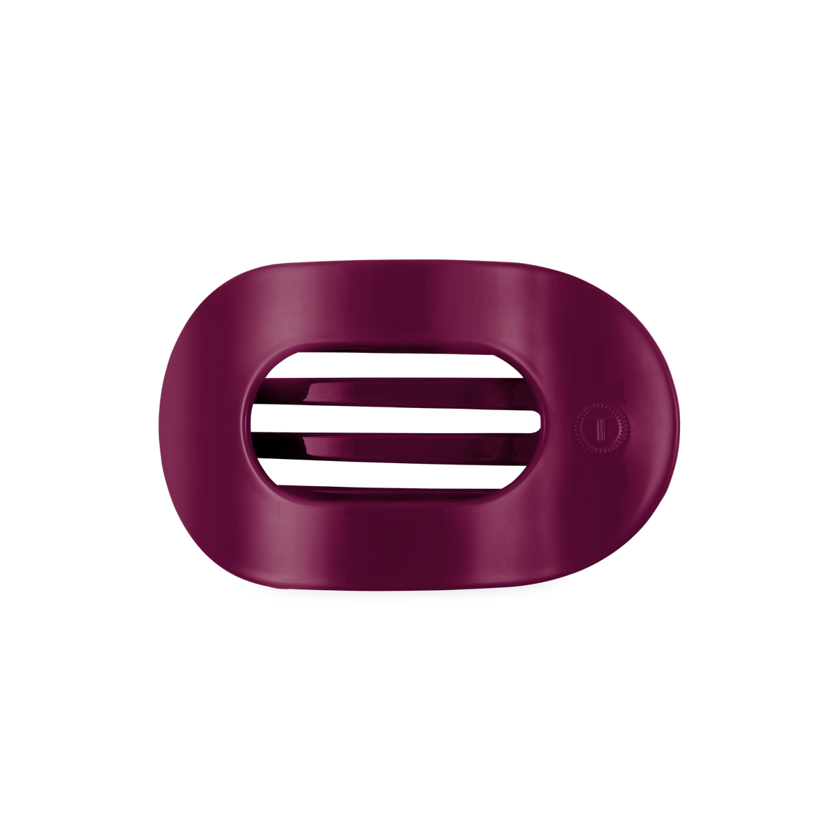 Purple oval soap dish with two horizontal slats and a smooth finish. Sizes available.