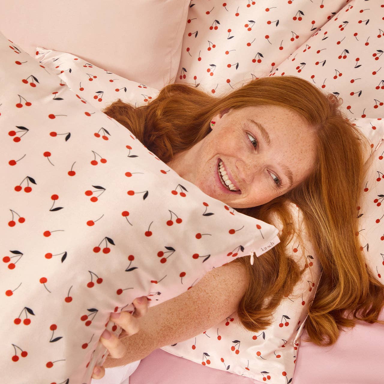 Satin Pillowcase Standard - Cherry Print, designed to reduce hair breakage. Available in standard size.