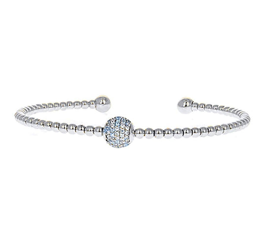 Polished silver beads with a central stone-encrusted bead. Open charm style. Available in small, medium, and large sizes.