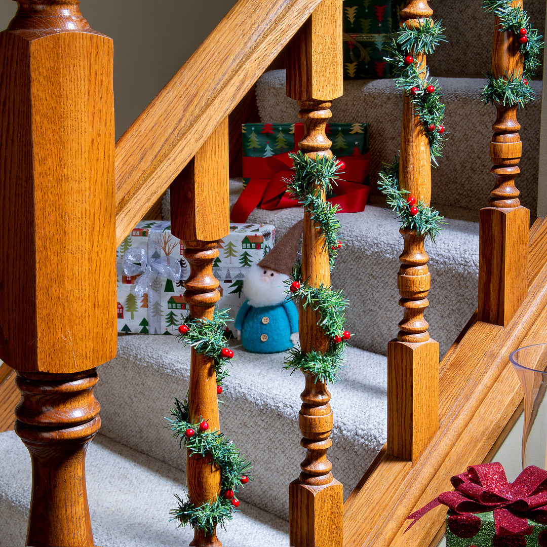 Fourteen-inch GarlandTies™ - Noble Pine with Berries 10 pack, artificial pine garland ties decorated with red berries.