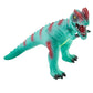 The Dino Toys With Sound is a realistic dinosaur toy in teal and red, featuring an open mouth with teeth, textured scales, prominent claws, and a bipedal stance with an extended tail. Sizes available: Small, Medium, Large.