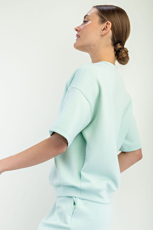 Light mint green Modal Scuba Top, available in sizes XS-XL.