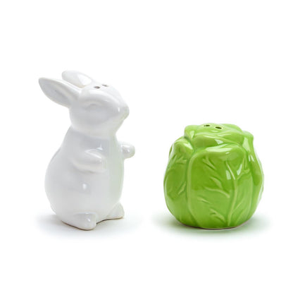 Easter Bunny and Cabbage Leaf Hand-Painted Salt and Pepper Shaker Set