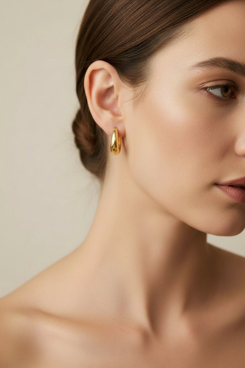 Close-up of Hoop Earrings, available in small, medium, and large sizes.