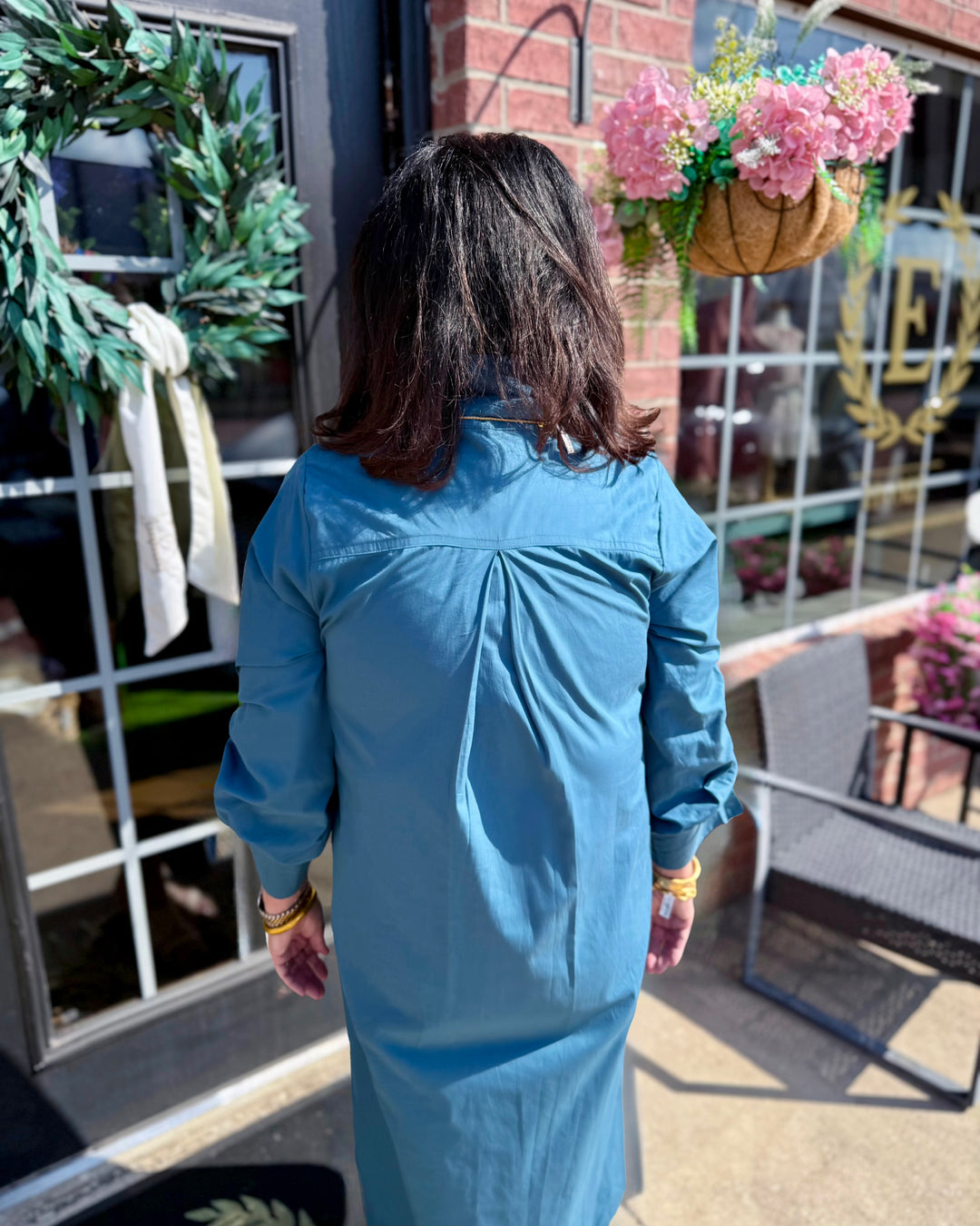 Teal Collared Button Detail Relaxed Midi Dress with front buttons, available in sizes XS-XL.