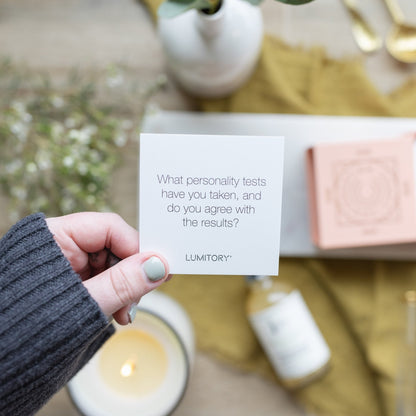 Conversation Cards Girls Night shown with a prompt card; available in standard and mini sizes.